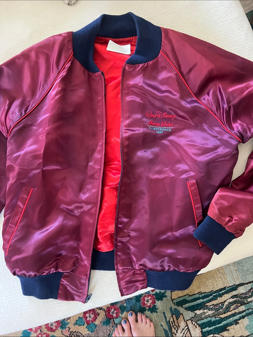 Walt Disney Home Video Satin Bomber Jacket - Burgundy & Red